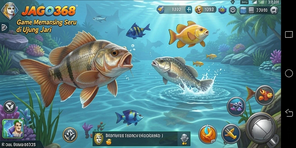 Tampilan gameplay memancing seru di JAGO368 dengan ikan yang beragam.
